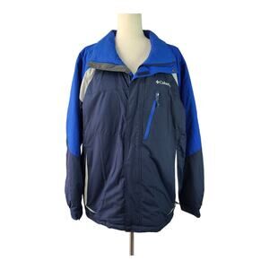 Columbia Blue Hooded Quilted Lined Zip Up Coat Jacket Large Mens Womens Unisex